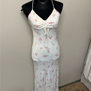 Zara women’s floral pink white maxi dress size M